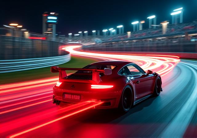 Vue aérienne d'un circuit de course professionnel sous les projecteurs